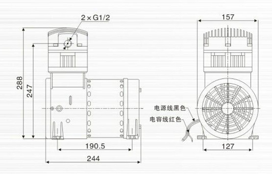 臺(tái)冠JP-240S壓縮泵外觀尺寸圖 臺(tái)冠JP-240S壓縮泵外觀尺寸圖